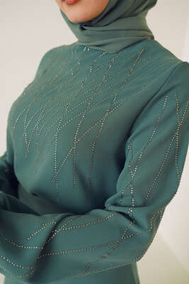 Parlak Taşlı Etekli İkili Takım Çağla Yeşili - ÇOK SATANLAR