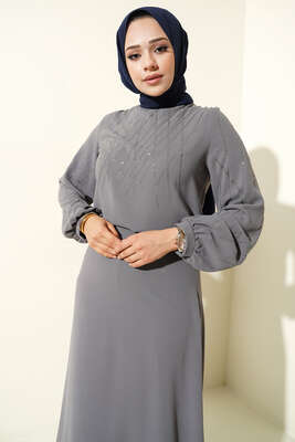 Parlak Taşlı Etekli İkili Takım Füme - İKİLİ TAKIM