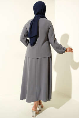 Parlak Taşlı Etekli İkili Takım Füme - İKİLİ TAKIM