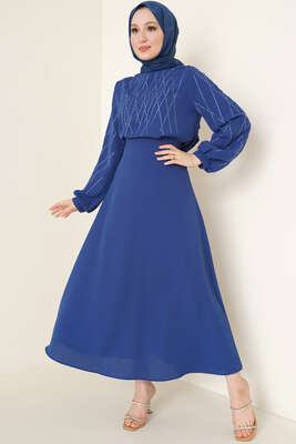 Parlak Taşlı Etekli İkili Takım İndigo 