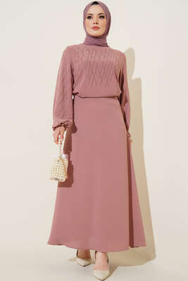 Parlak Taşlı Etekli İkili Takım Pudra - KAWEL