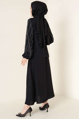 Parlak Taşlı Etekli İkili Takım Siyah - ÇOK SATANLAR