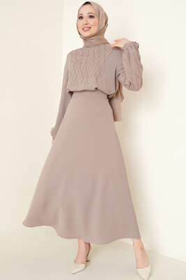 Parlak Taşlı Etekli İkili Takım Vizon 