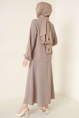 Parlak Taşlı Etekli İkili Takım Vizon - ÇOK SATANLAR