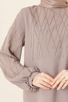 Parlak Taşlı Etekli İkili Takım Vizon - ÇOK SATANLAR