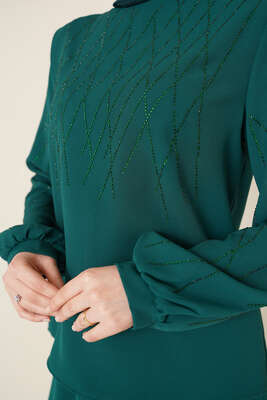 Parlak Taşlı Etekli İkili Takım Zümrüt - ÇOK SATANLAR