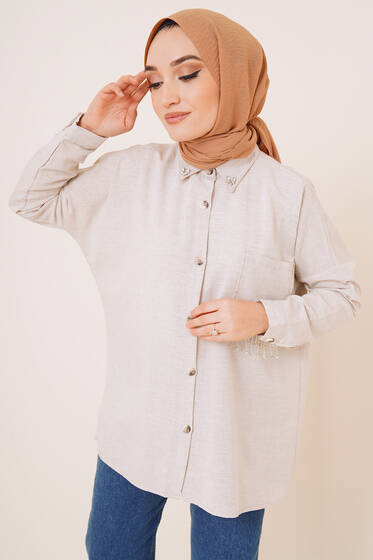 Parlak Taşlı Fırfır Detaylı Gömlek Taş - Gömlek