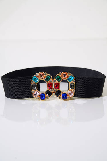 Parlak Taşlı Lastik Kemer Siyah - Deri Kemer