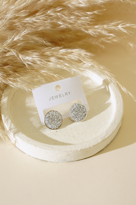 Parlak Taşlı Yuvarlak Küpe Gümüş - Yılın Fırsatı