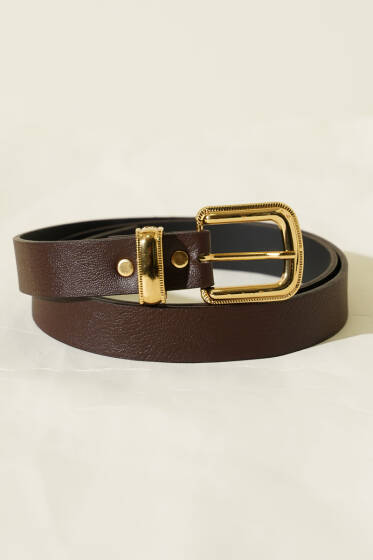 Parlak Tokalı Kemer Kahve - Yılın Fırsatı