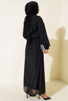 Parlak Tül Elbise Siyah - Tesettür Elbise