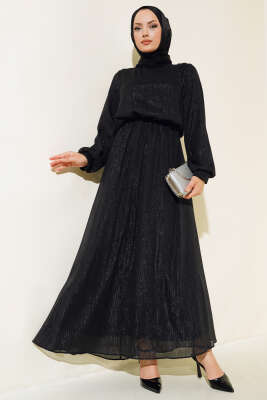 Parlak Tül Elbise Siyah