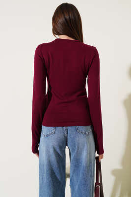 Parmak Geçirmeli Basic Bluz Bordo - Kadın Giyim Modelleri