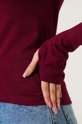 Parmak Geçirmeli Basic Bluz Bordo - Kadın Giyim Modelleri