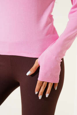 Parmak Geçirmeli Basic Bluz Pembe - Yılın Fırsatı