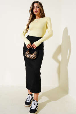 Parmak Geçirmeli Basic Bluz Sarı - Yılın Fırsatı