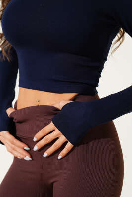 Parmak Geçirmeli Basic Crop Lacivert - Yılın Fırsatı