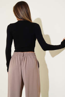 Parmak Geçirmeli Basic Crop Siyah - Yılın Fırsatı