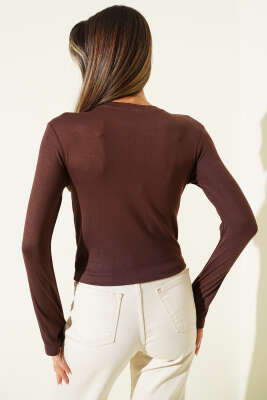 Parmak Geçirmeli Bisiklet Yaka Body Kahve - Kadın Giyim Modelleri