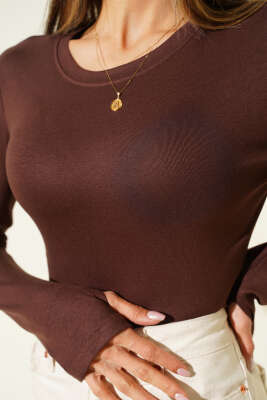 Parmak Geçirmeli Bisiklet Yaka Body Kahve - Kadın Giyim Modelleri