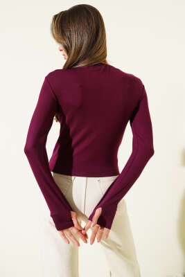 Parmak Geçirmeli Bisiklet Yaka Body Mürdüm - Kadın Giyim Modelleri