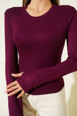 Parmak Geçirmeli Bisiklet Yaka Body Mürdüm - Kadın Giyim Modelleri