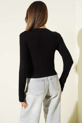 Parmak Geçirmeli Bisiklet Yaka Body Siyah - Kadın Giyim Modelleri