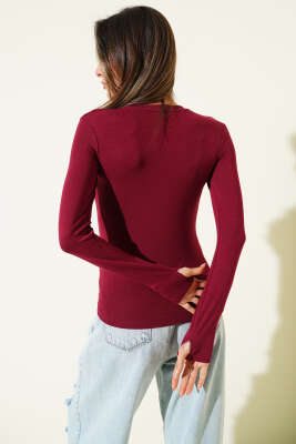 Parmak Geçirmeli Likralı Body Bordo - Kadın Giyim Modelleri