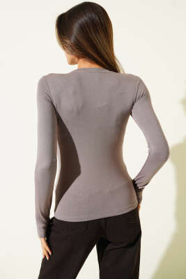 Parmak Geçirmeli Likralı Body Vizon - Kadın Giyim Modelleri