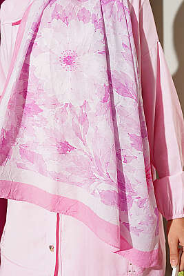 Pastel Çiçekli Bambu Kraş Şal Pembe - Başörtüsü