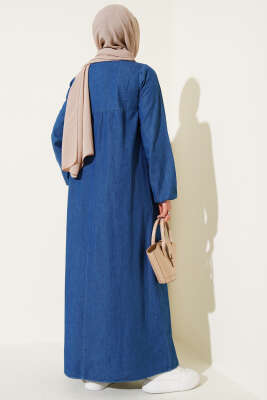 Patlı Beş Düğmeli Kot Elbise - Tesettür Elbise