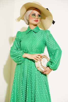 Patlı Dantel Desen Elbise Benetton - Tesettür Elbise