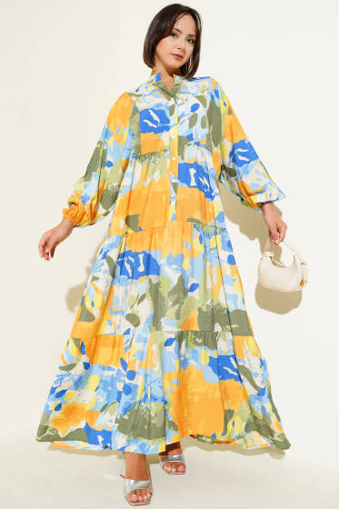 Patlı Desenli Elbise Haki - Elbise