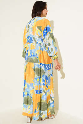 Patlı Desenli Elbise Haki - Tesettür Elbise