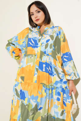 Patlı Desenli Elbise Haki - Tesettür Elbise