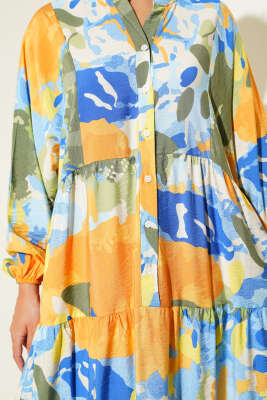 Patlı Desenli Elbise Haki - Tesettür Elbise