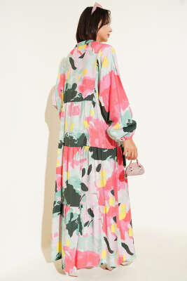 Patlı Desenli Elbise Su Yeşili - Tesettür Elbise