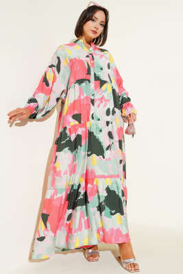 Patlı Desenli Elbise Su Yeşili - Tesettür Elbise