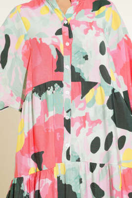 Patlı Desenli Elbise Su Yeşili - Tesettür Elbise