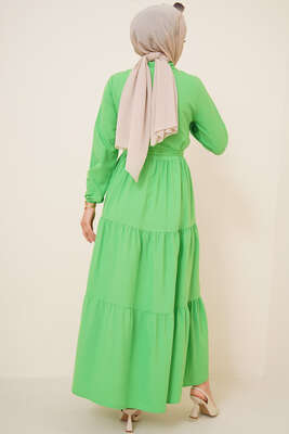 Patlı Dokuma Terikoton Elbise Fıstık Yeşili - Thumbnail