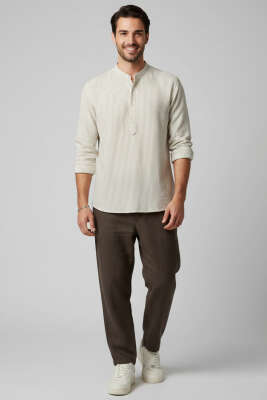 Patlı Hakim Yaka Erkek Gömlek Haki - Erkek Gömlek