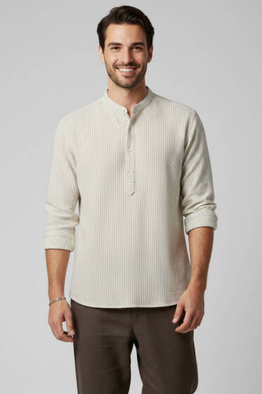 Patlı Hakim Yaka Erkek Gömlek Haki - Erkek Gömlek