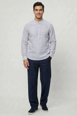 Patlı Hakim Yaka Erkek Gömlek Mavi - Erkek Gömlek