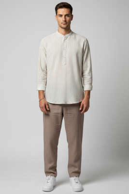 Patlı Hakim Yaka Erkek Gömlek Taş - Erkek Gömlek