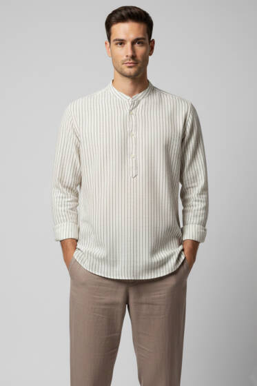 Patlı Hakim Yaka Erkek Gömlek Taş - Erkek Gömlek