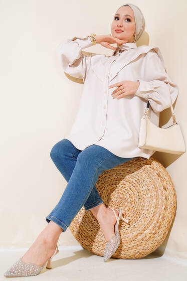 Patlı Tunik Bej - Tunik