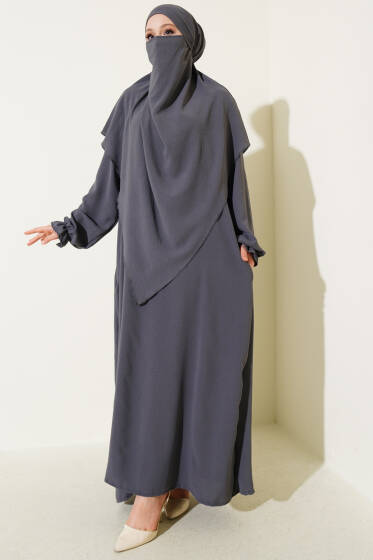 Peçeli Geniş Ferace Antrasit - Namaz Elbisesi
