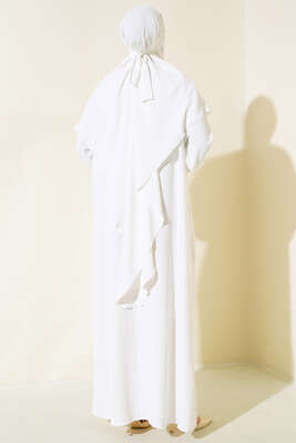 Peçeli Geniş Ferace Beyaz - Namaz Elbisesi