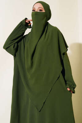 Peçeli Geniş Ferace Haki - Tesettür Elbise