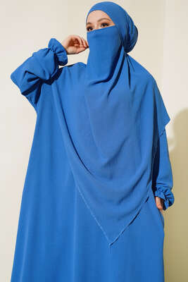 Peçeli Geniş Ferace İndigo - Namaz Elbisesi